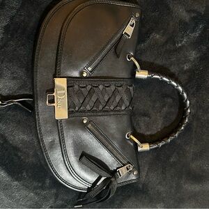 Dior Black Leather Shoulder Bag with Silver Accents